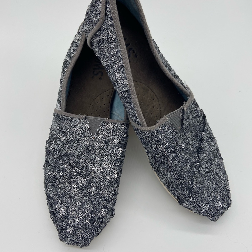 Toms Silver & Gray Sequin Flats
